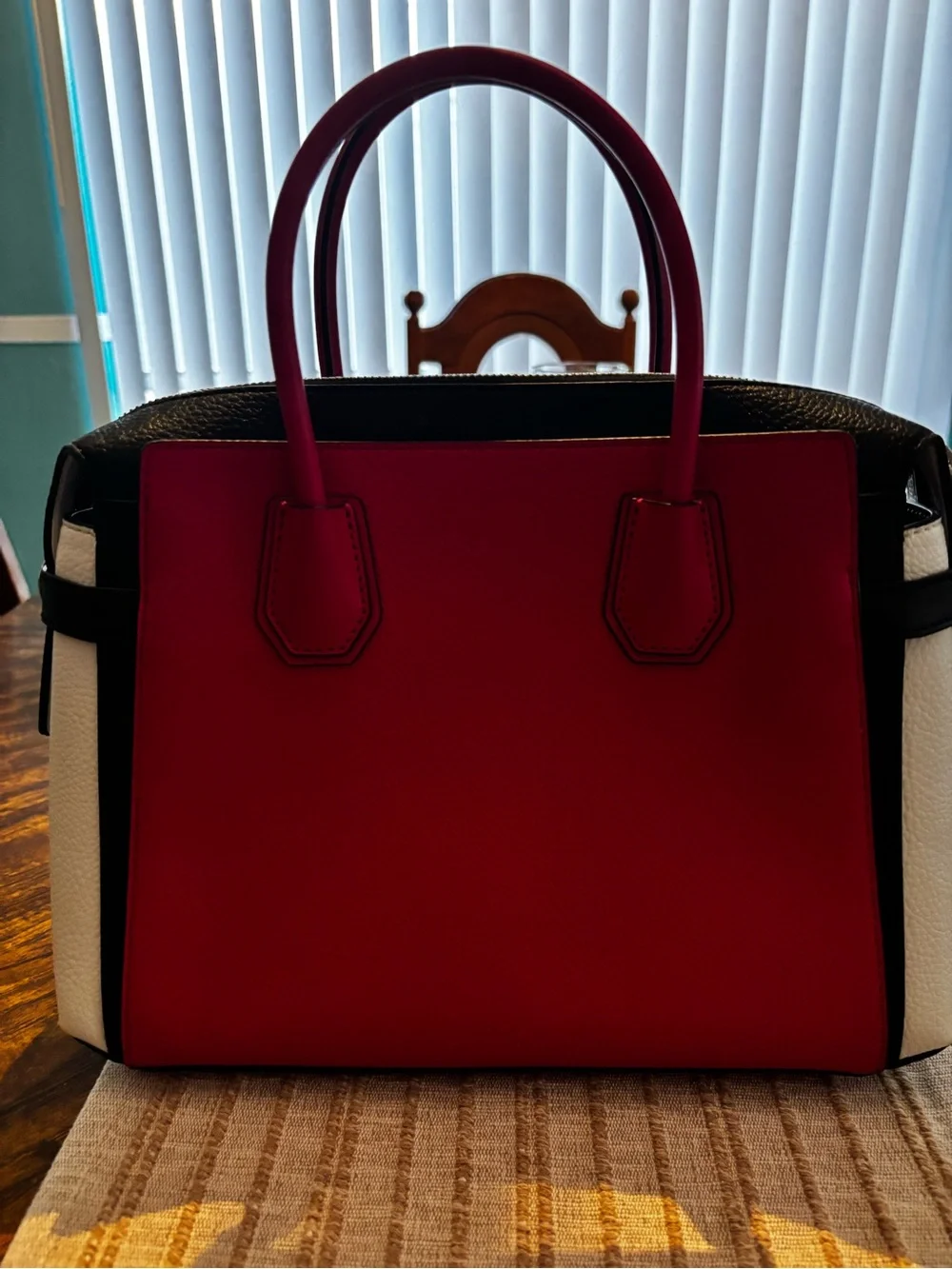 Michael Kors Red, White and Black Leather Satchel with MK Charm